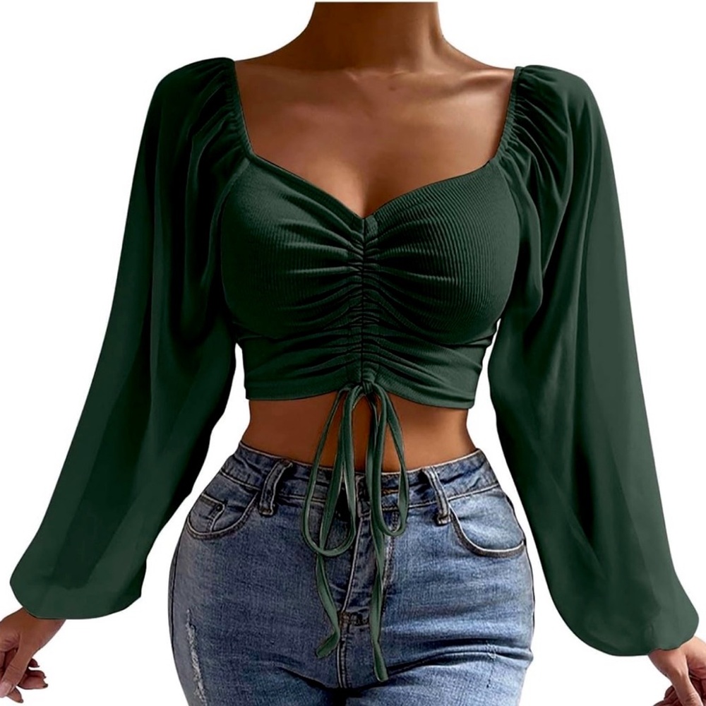 Forever 21 | Dark Green Ruched Crop Top